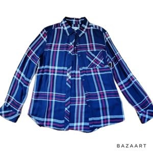Beachlunchlounge navy, red, and white plaid shirt size Small